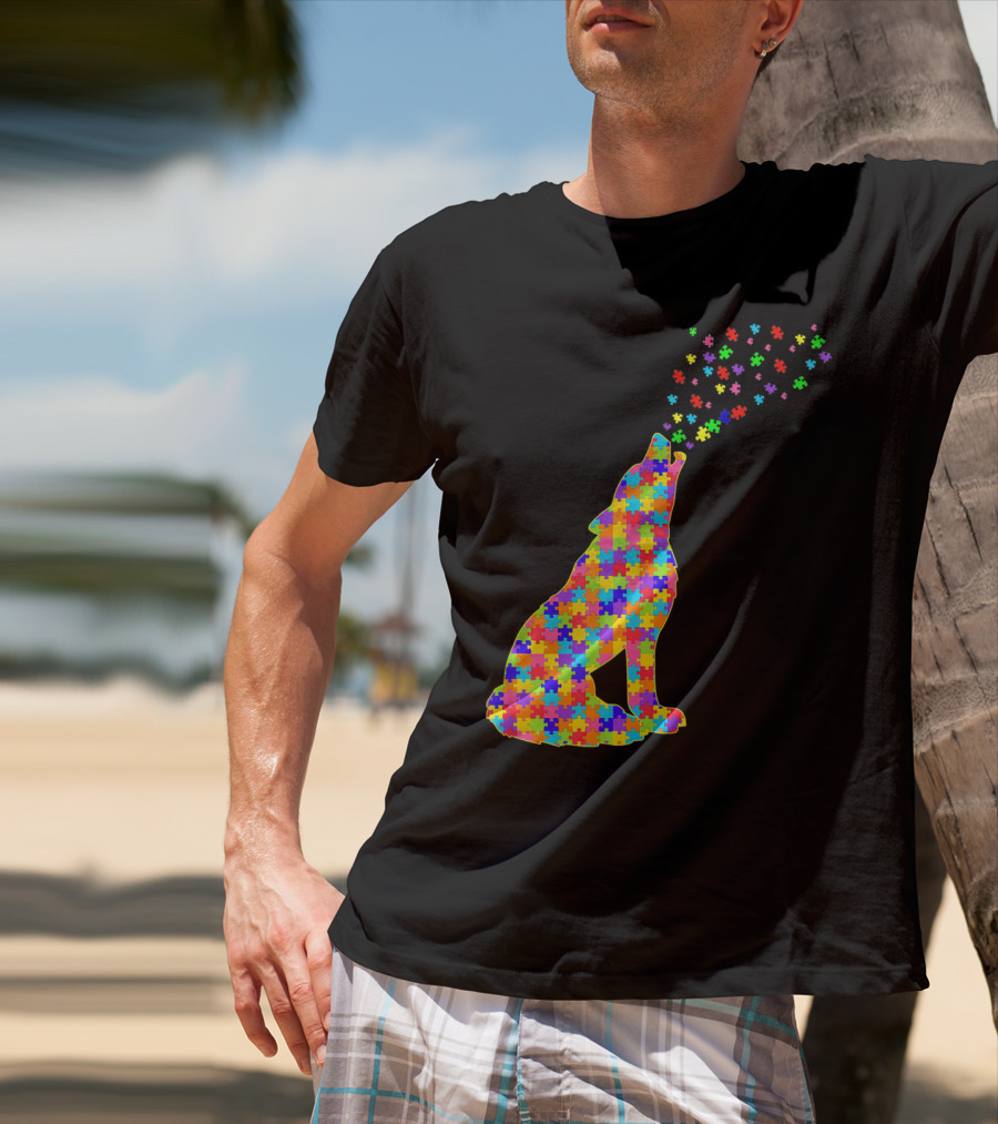 Wolf Puzzle Autism Awareness Puzzle Pieces T-Shirt