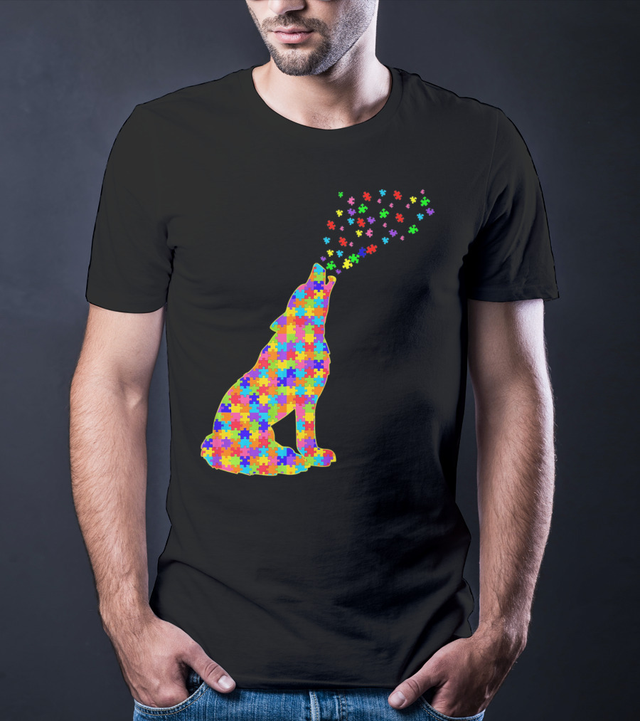 Wolf Puzzle Autism Awareness Puzzle Pieces T-Shirt