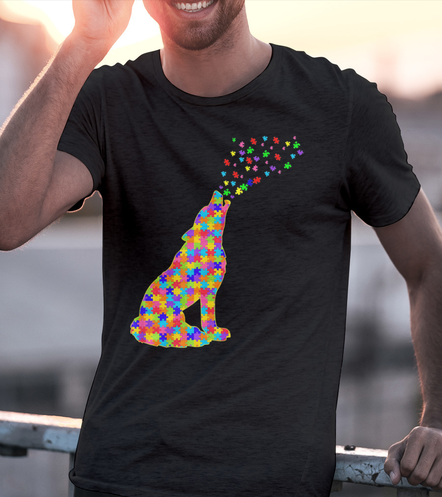 Wolf Puzzle Autism Awareness Puzzle Pieces T-Shirt