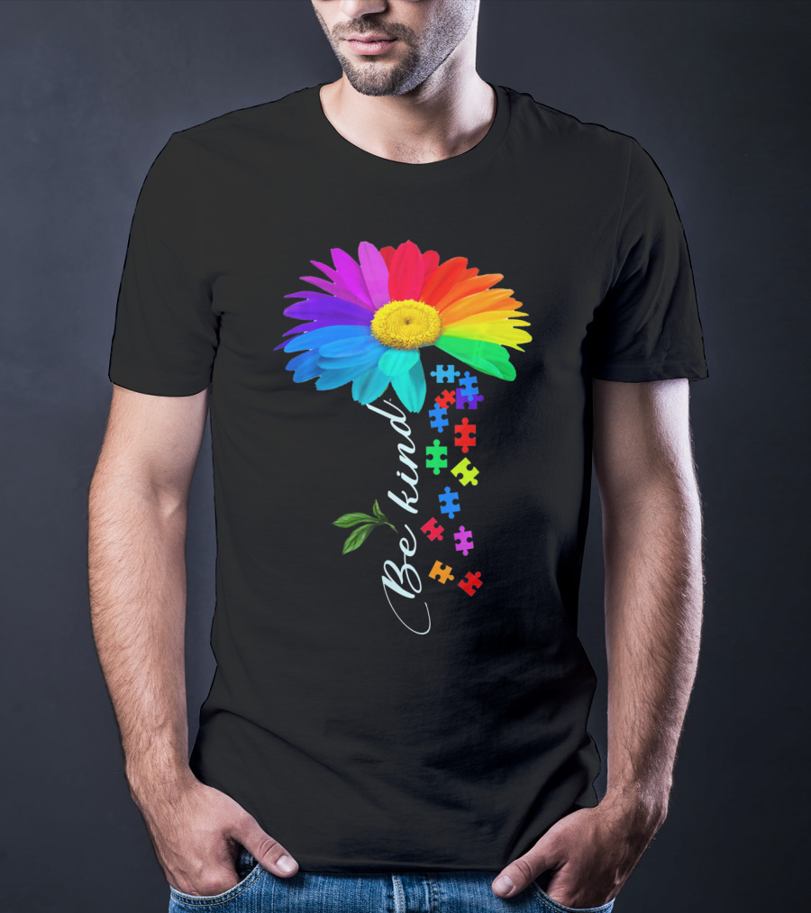 Be Kind Autism Awareness Choose Kindness Rainbow Flower Puzzle Pieces T-Shirt