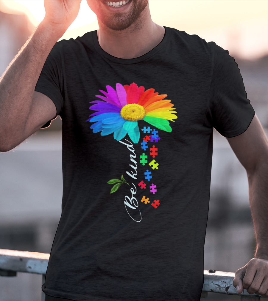 Be Kind Autism Awareness Choose Kindness Rainbow Flower Puzzle Pieces T-Shirt