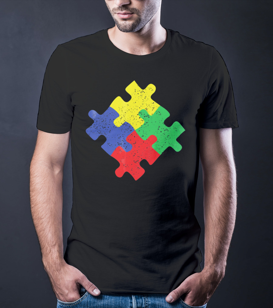 Retro Puzzle Piece Autism Awareness T-Shirt