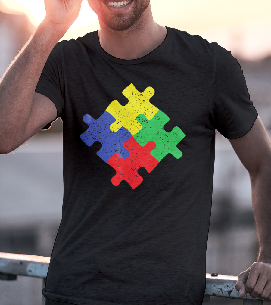 Retro Puzzle Piece Autism Awareness T-Shirt