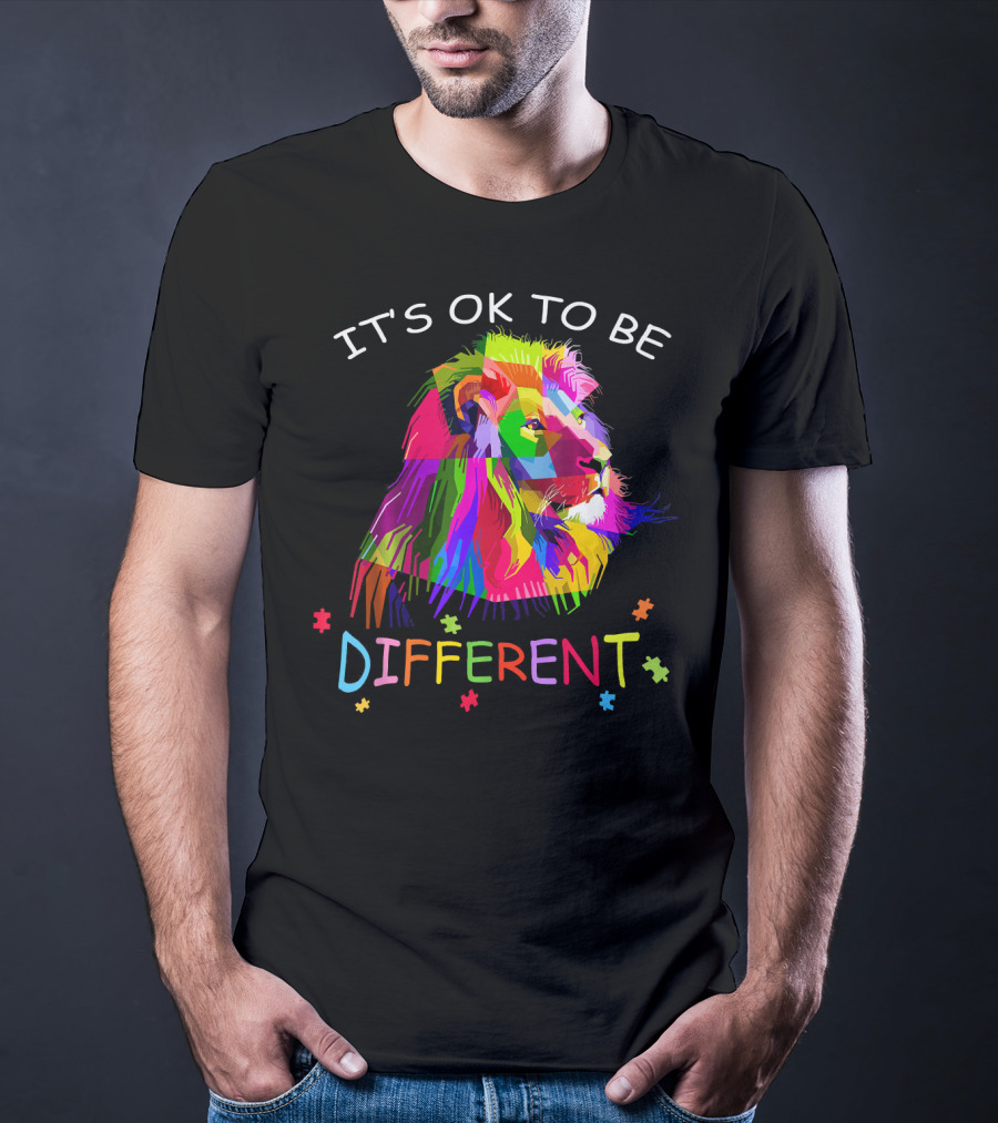 It's OK To Be Different Autism Awareness Colorful Lion T-Shirt