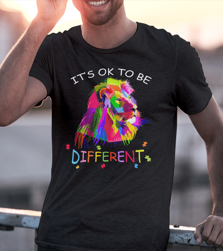 It's OK To Be Different Autism Awareness Colorful Lion T-Shirt