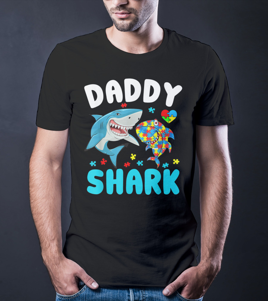 Daddy Shark Autism Awareness Puzzle Heart T-Shirt