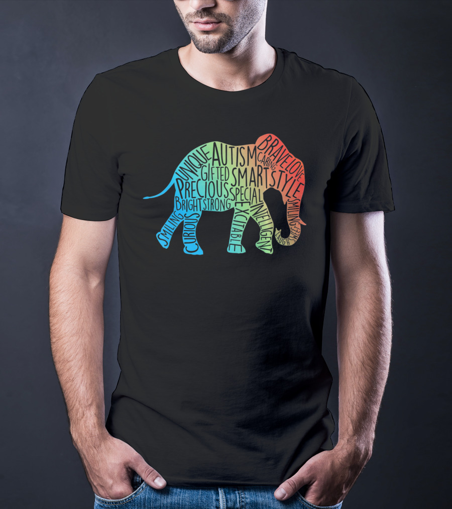 Autism Awareness Elephant Collage Brave Unique Precious Bright Smart Strong T-Shirt
