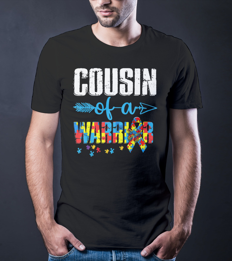 Cousin Of A Warrior Autism Awareness Puzzle Ribbon Butterfly T-Shirt