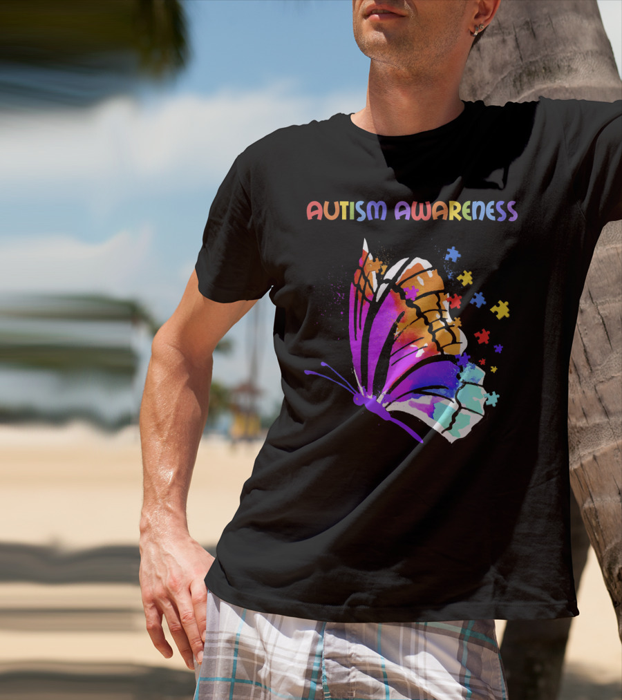 Autism Awareness Colorful Butterfly With Puzzle Pieces T-Shirt