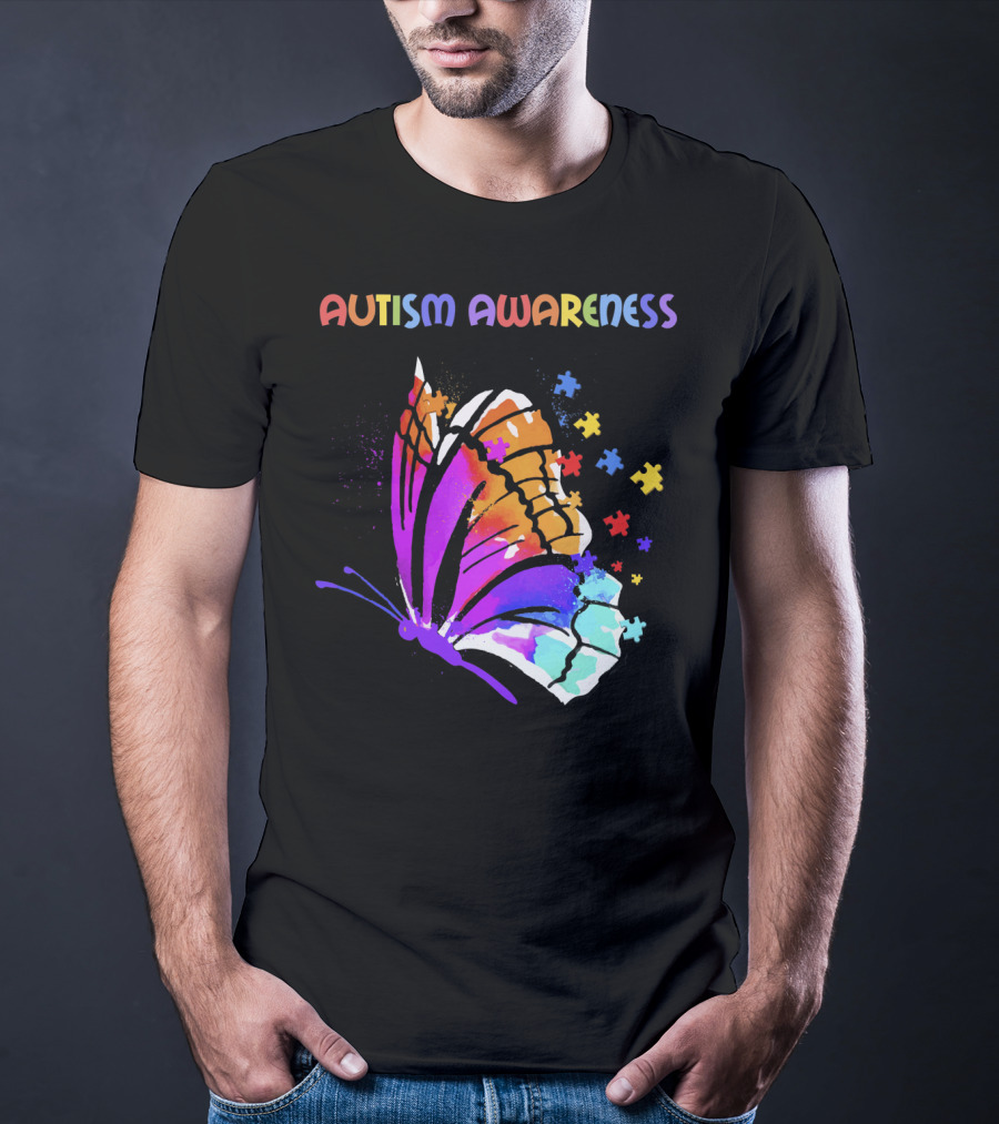 Autism Awareness Colorful Butterfly With Puzzle Pieces T-Shirt