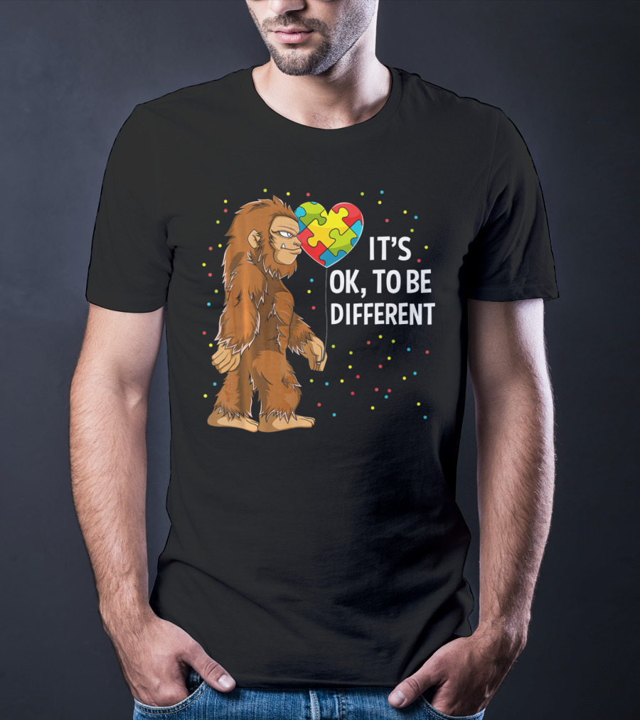 Autism Awareness Bigfoot Heart Puzzle It's OK To Be Different T-Shirt