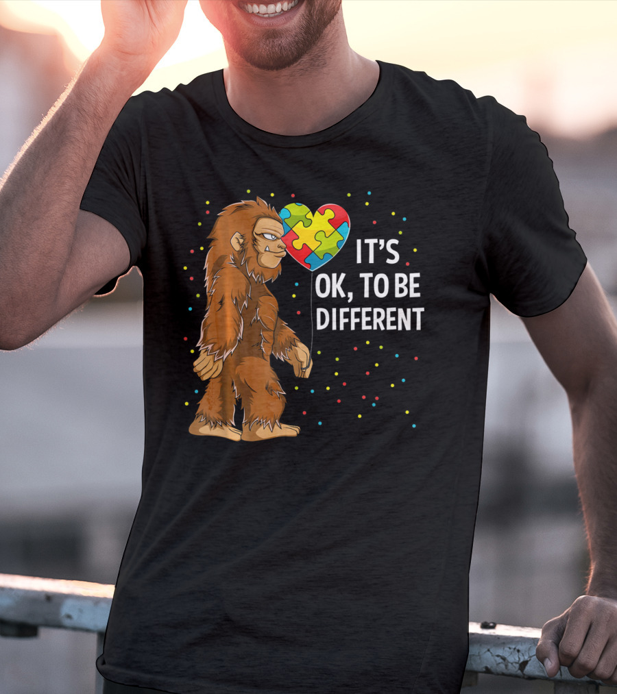 Autism Awareness Bigfoot Heart Puzzle It's OK To Be Different T-Shirt