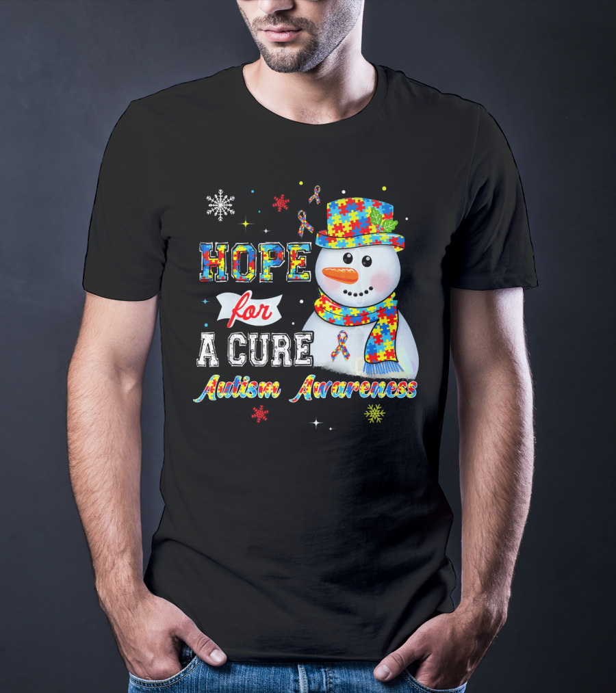 HOPE FOR A CURE Autism Awareness Snowman Puzzle T-Shirt