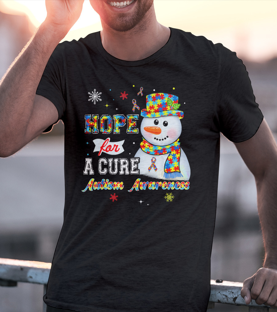 HOPE FOR A CURE Autism Awareness Snowman Puzzle T-Shirt