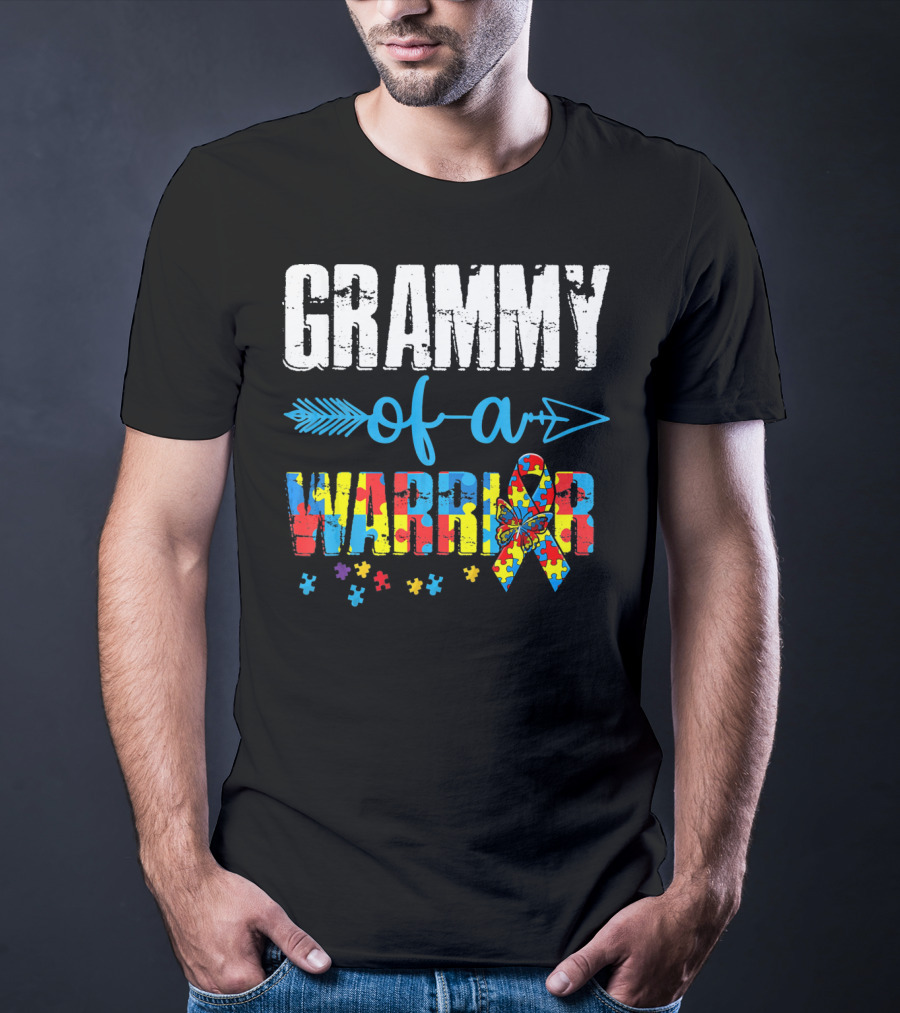 Grammy Of A Warrior Autism Awareness Puzzle Piece T-Shirt