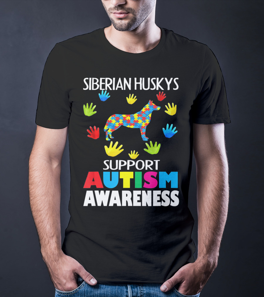 Siberian Huskys Support Autism Awareness T-Shirt