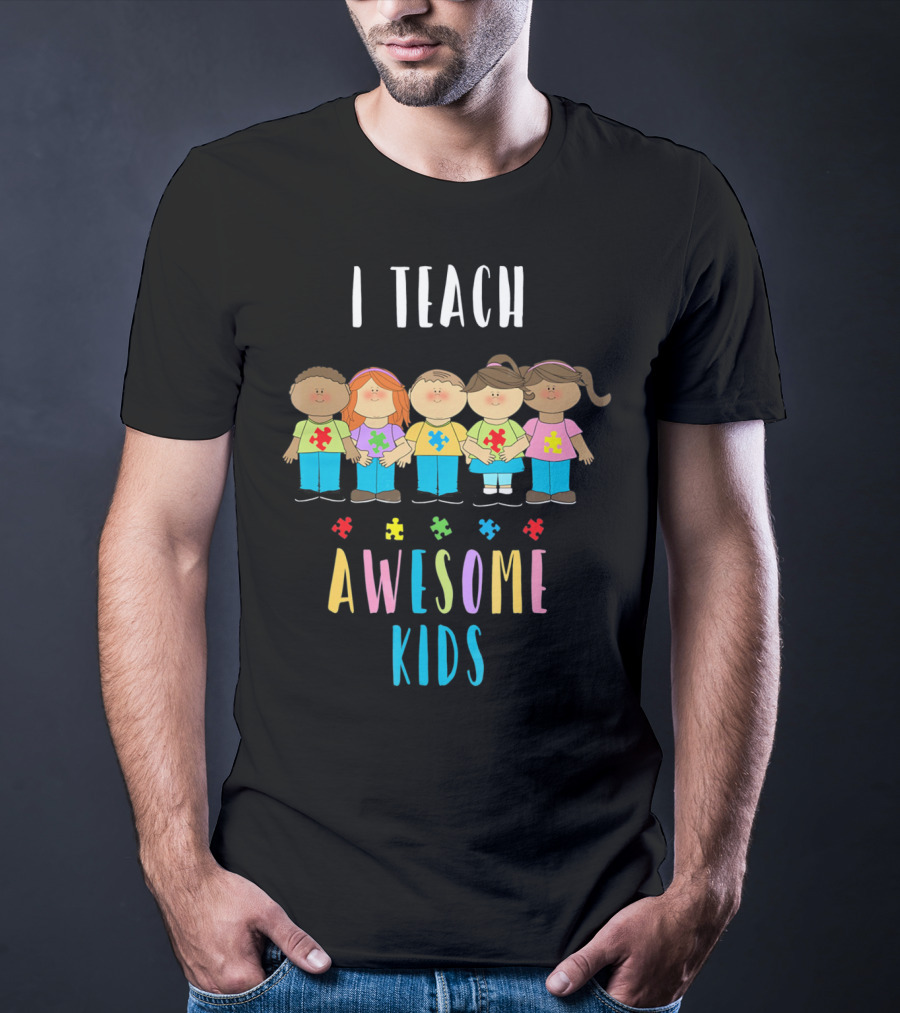 I Teach Awesome Kids Puzzle Piece Unity T-Shirt