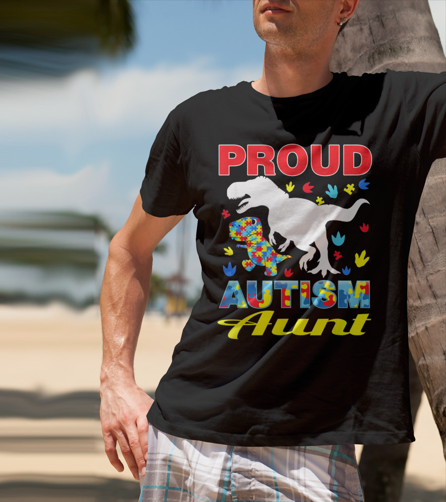 Proud Autism Aunt Dinosaur Puzzle T-Shirt