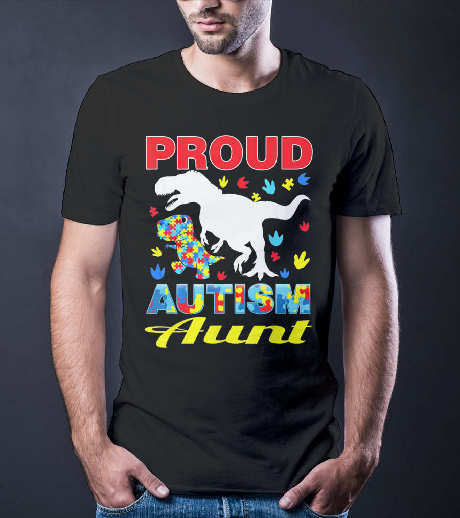 Proud Autism Aunt Dinosaur Puzzle T-Shirt