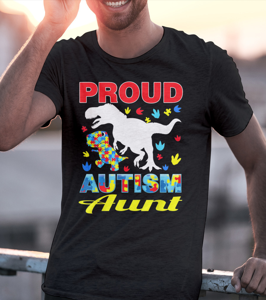 Proud Autism Aunt Dinosaur Puzzle T-Shirt