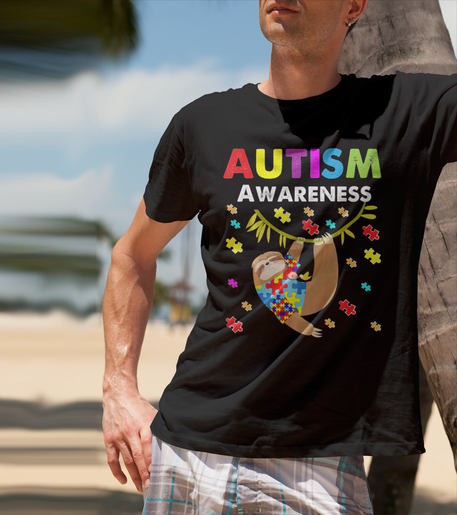 Autism Awareness Sloth Lover With Puzzle Pieces T-Shirt