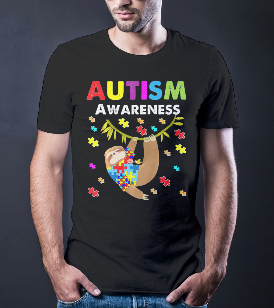 Autism Awareness Sloth Lover With Puzzle Pieces T-Shirt