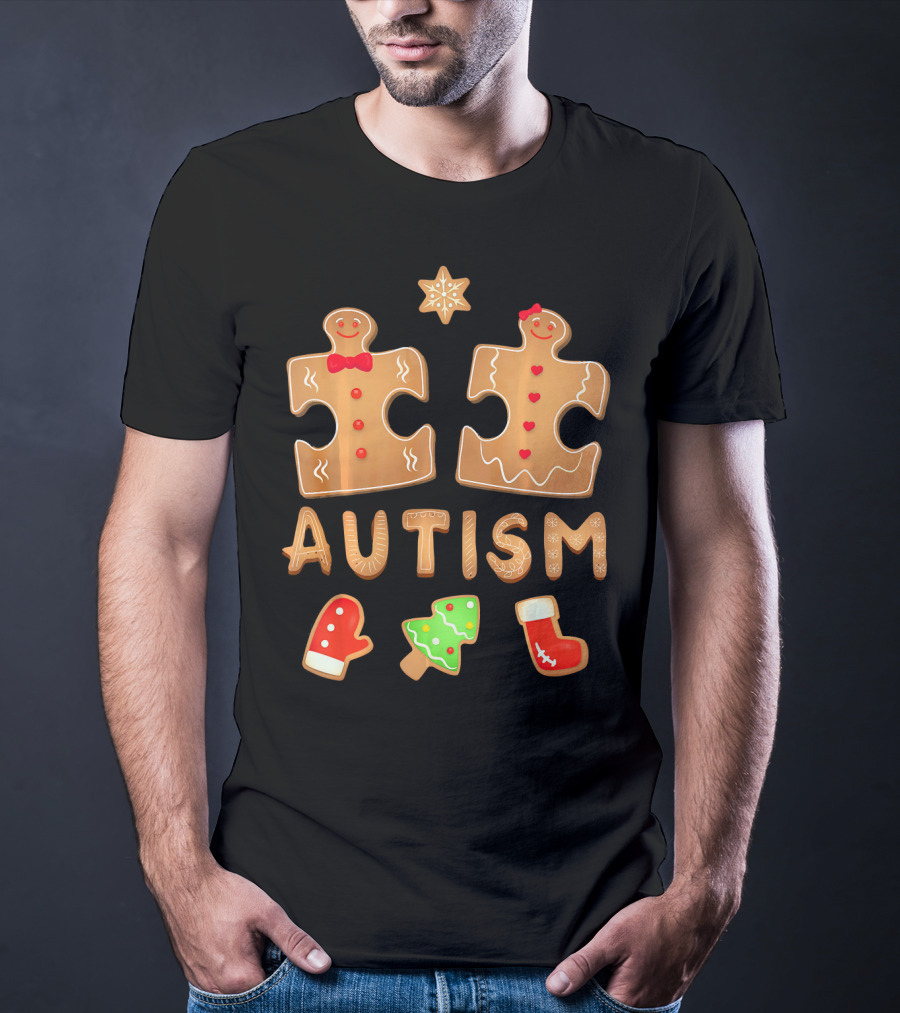Christmas Autism Gingerbread Puzzle Cookie Awareness T-Shirt