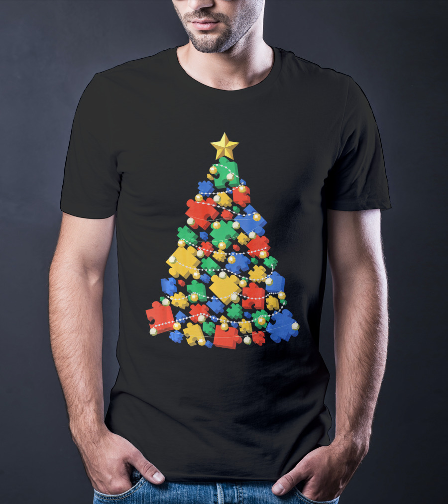 Christmas Autism Puzzle Tree Autism Awareness T-Shirt