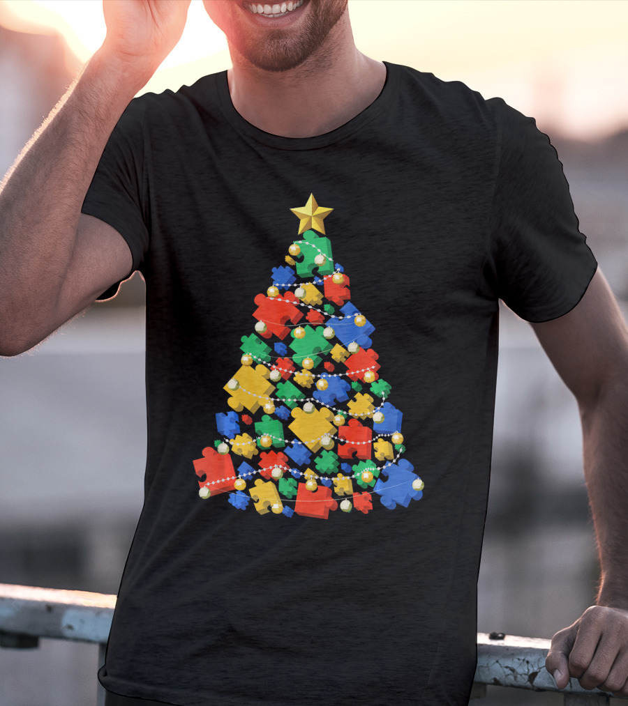 Christmas Autism Puzzle Tree Autism Awareness T-Shirt