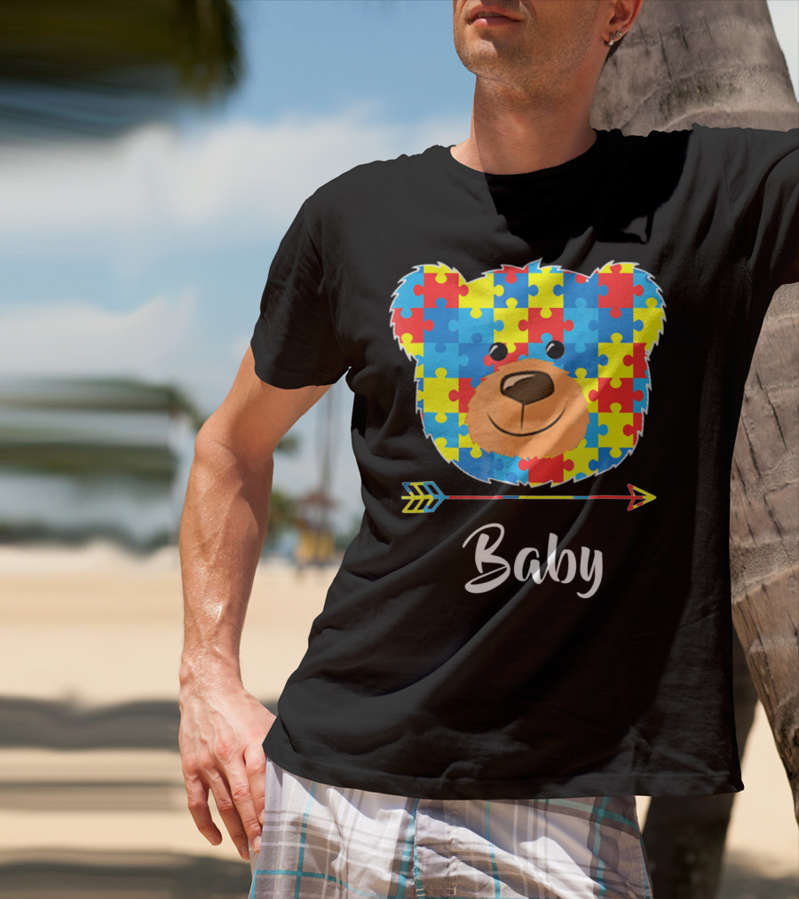 Baby Bear Autism Awareness Puzzle Pattern Cute Face T-Shirt
