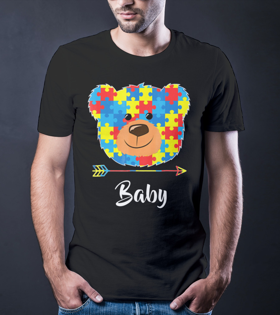 Baby Bear Autism Awareness Puzzle Pattern Cute Face T-Shirt
