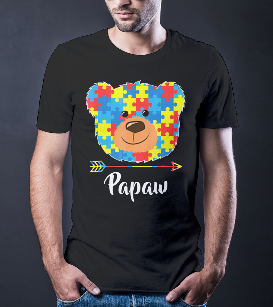 Papaw Bear Puzzle Face Autism Awareness T-Shirt