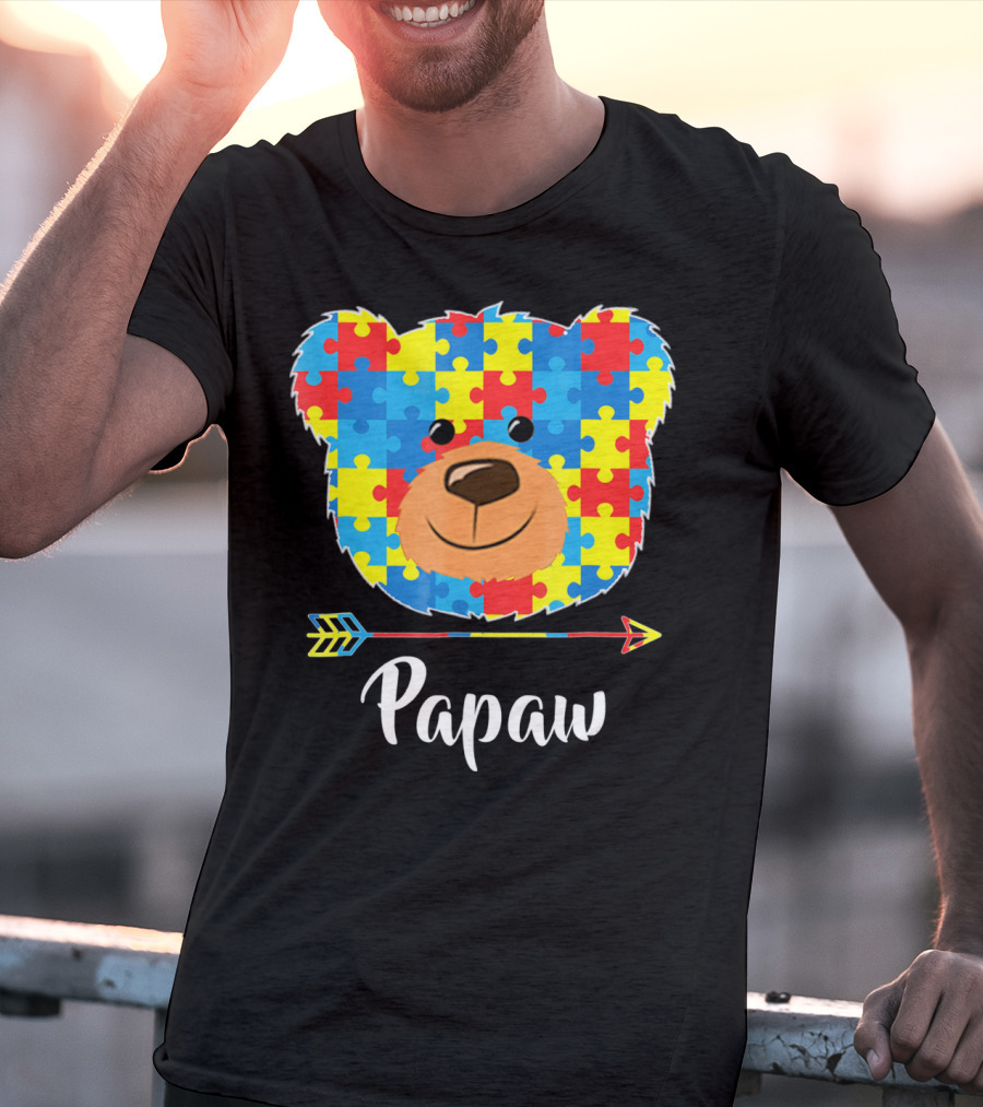 Papaw Bear Puzzle Face Autism Awareness T-Shirt