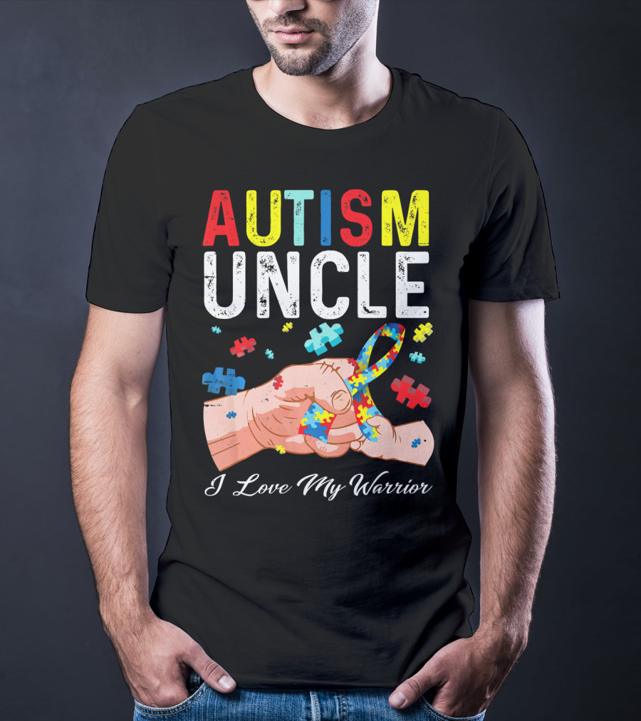 Autism Uncle I Love My Warrior Autism Awareness Puzzle T-Shirt