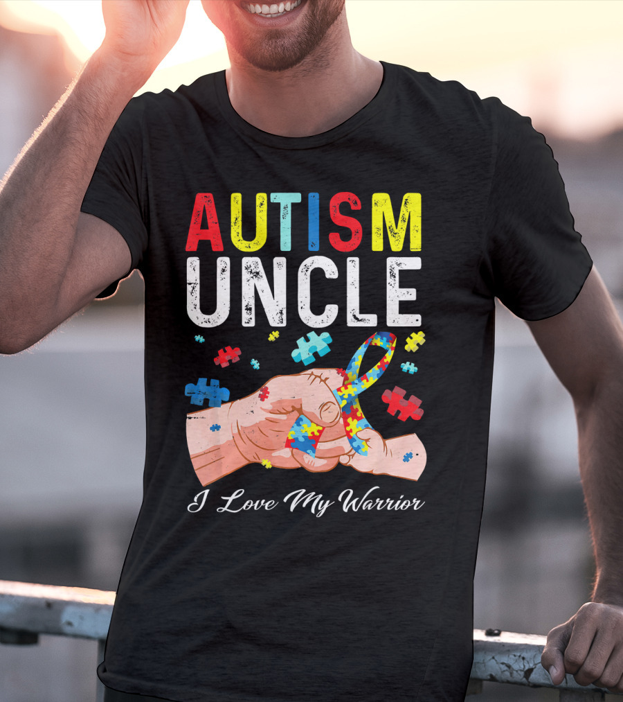 Autism Uncle I Love My Warrior Autism Awareness Puzzle T-Shirt