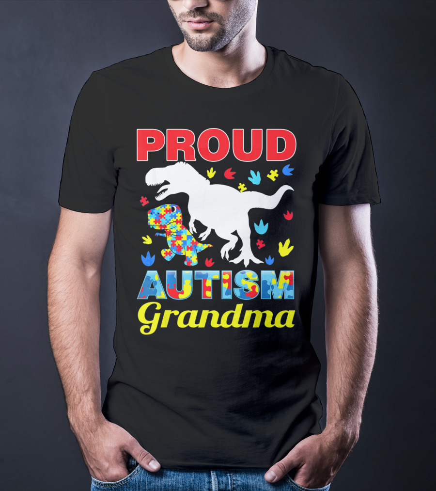 Proud Autism Grandma Dinosaur Puzzle T-Shirt