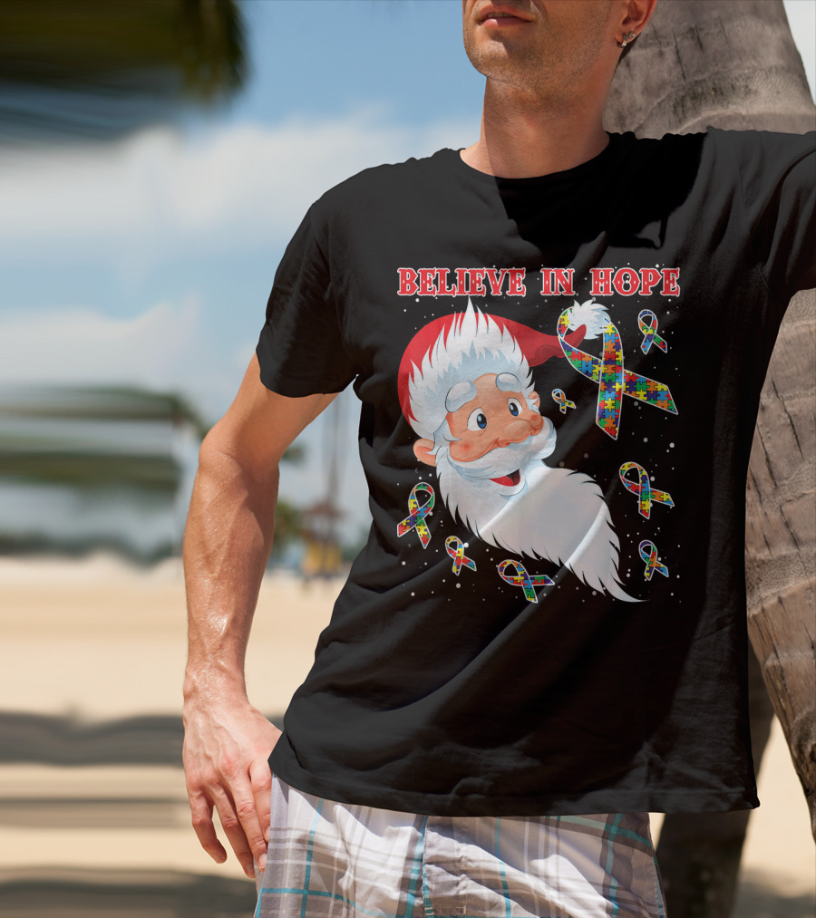 Believe In Hope Funny Santa Moon Autism Awareness T-Shirt