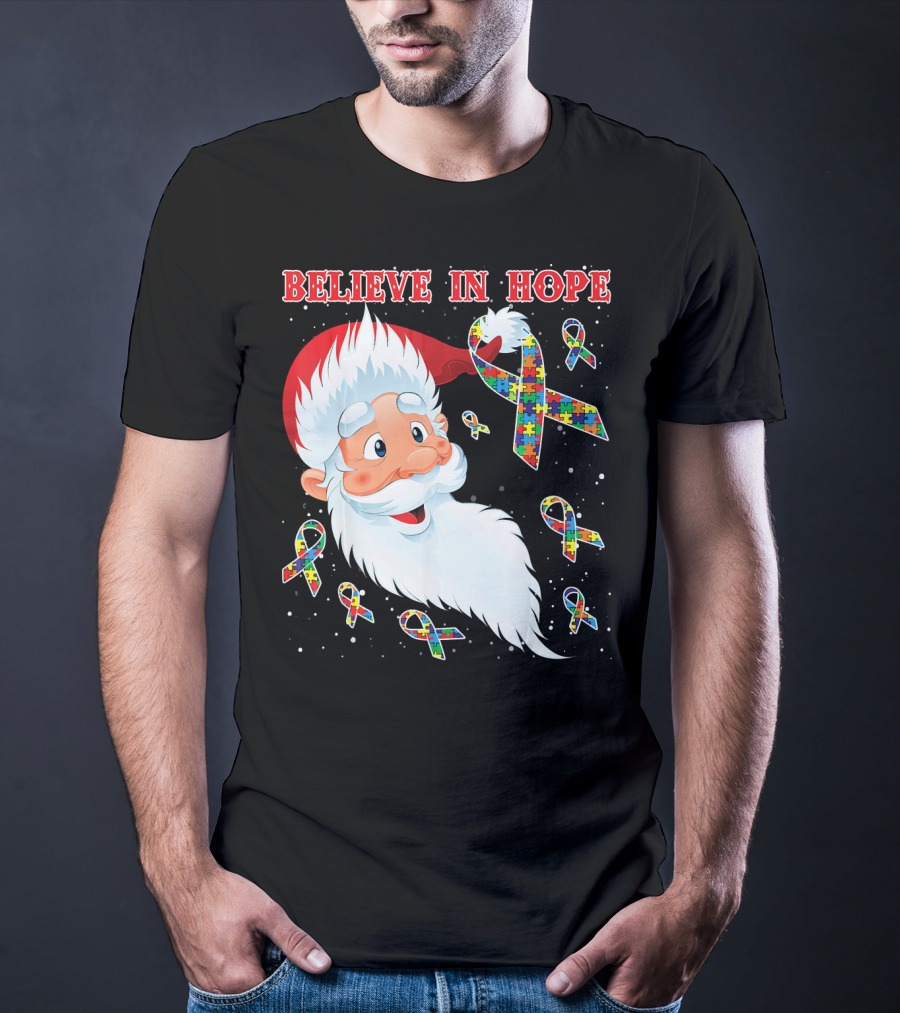Believe In Hope Funny Santa Moon Autism Awareness T-Shirt
