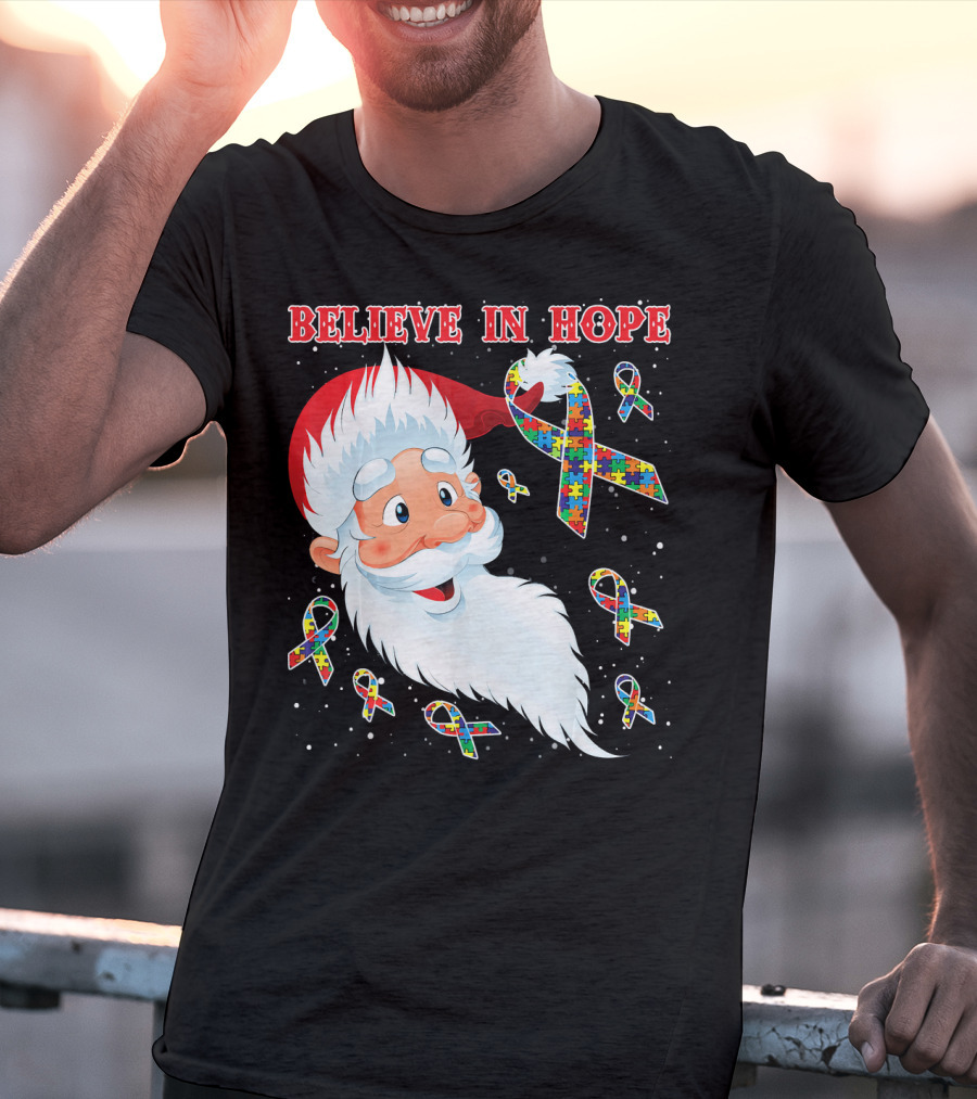 Believe In Hope Funny Santa Moon Autism Awareness T-Shirt