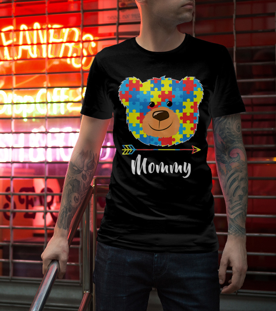 Mommy Bear Puzzle Face Autism Awareness T-Shirt