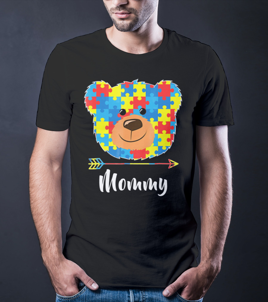 Mommy Bear Puzzle Face Autism Awareness T-Shirt