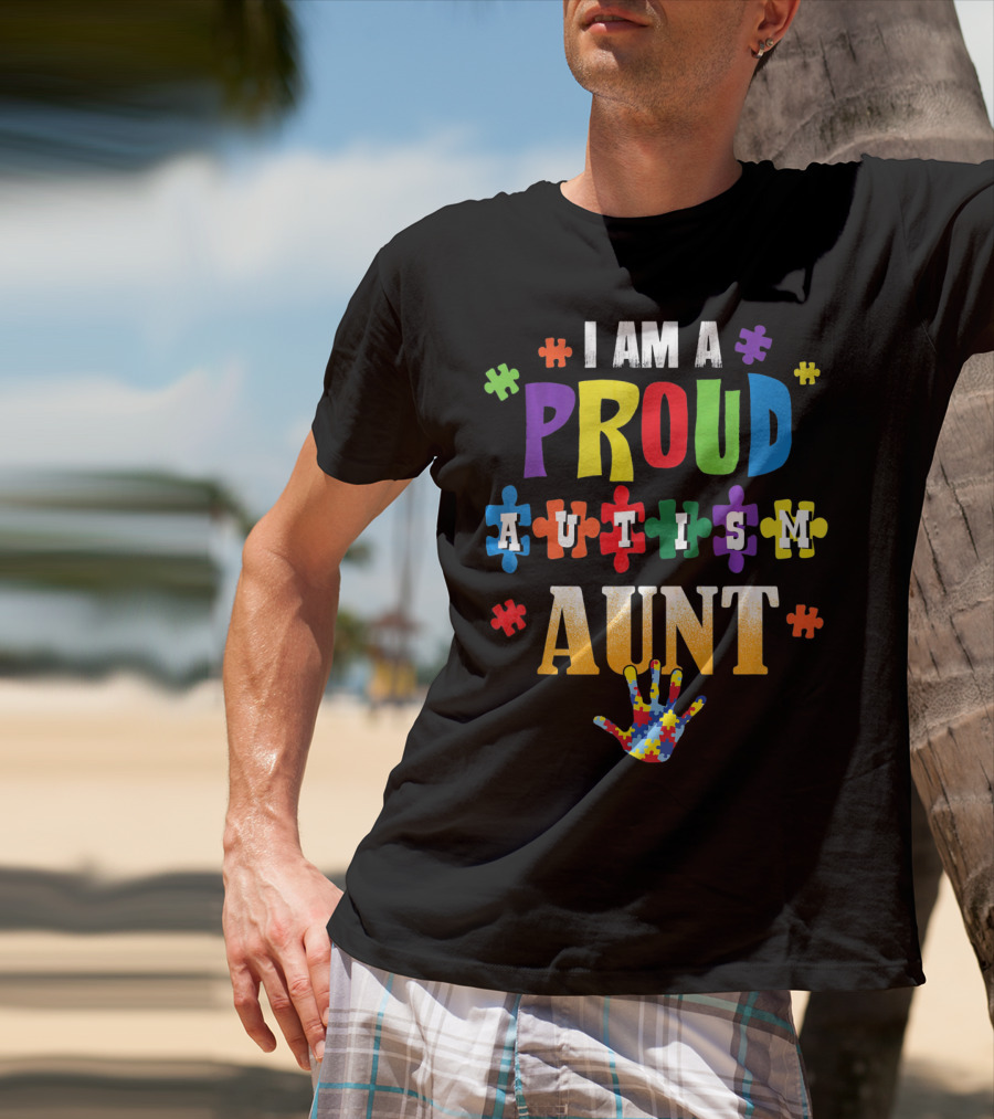 I Am A Proud Autism Aunt Puzzle Pieces Awareness T-Shirt