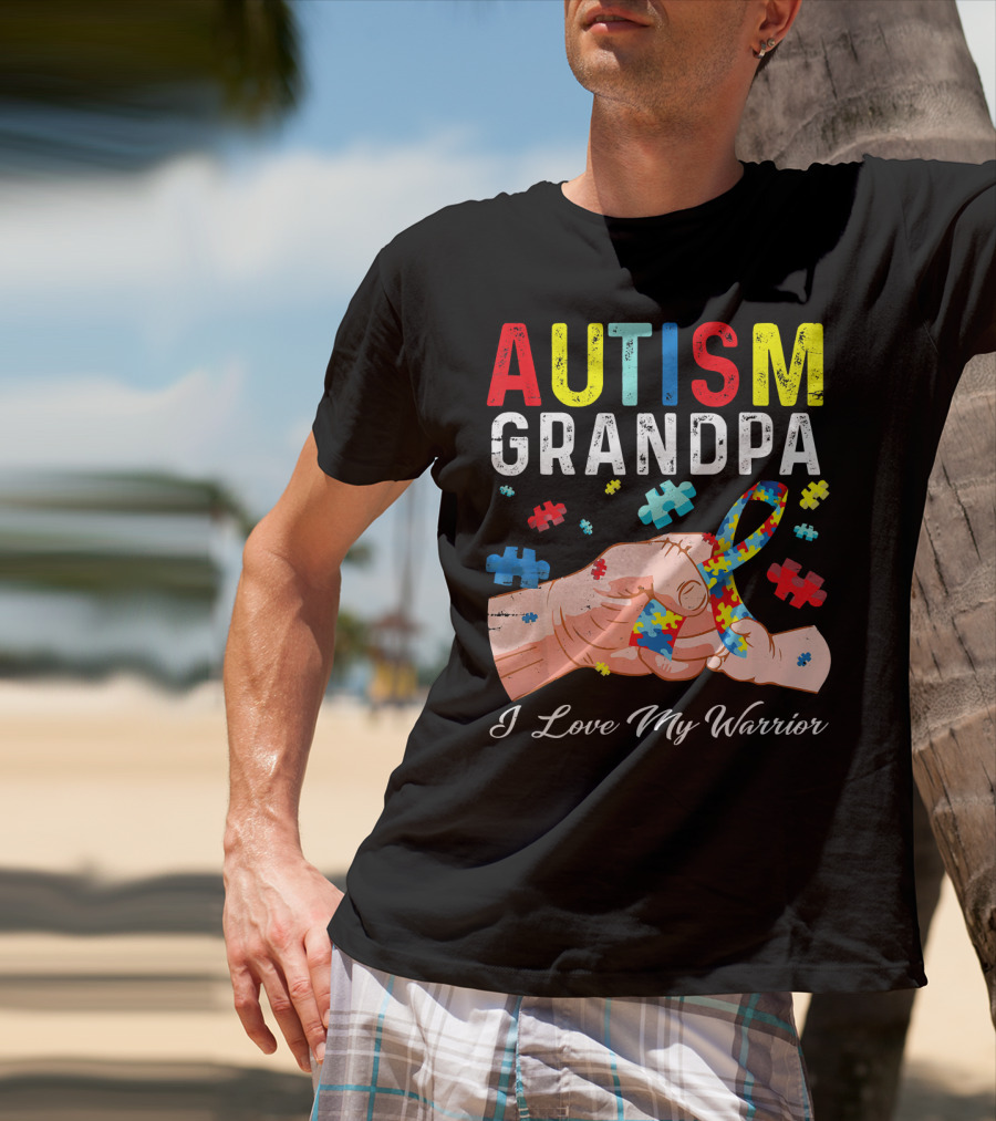 Autism Grandpa I Love My Warrior Puzzle T-Shirt