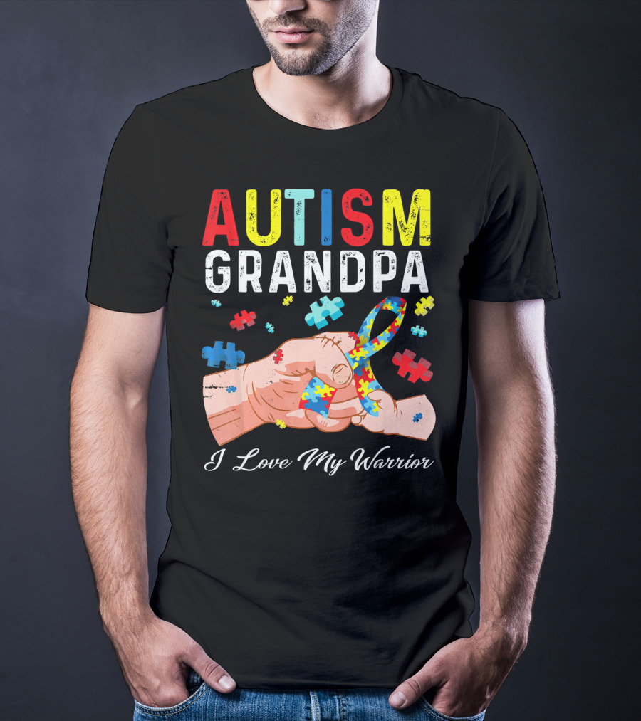 Autism Grandpa I Love My Warrior Puzzle T-Shirt