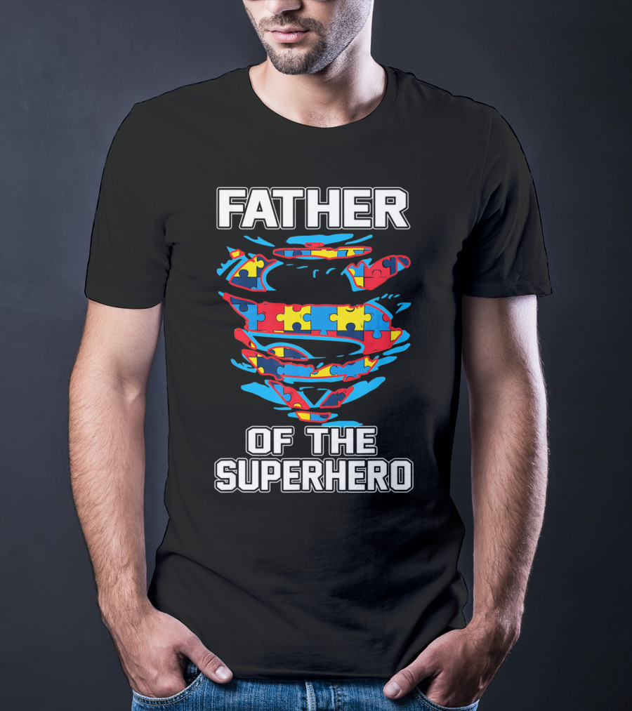 Father Of The Superhero Autism Awareness Puzzle T-Shirt