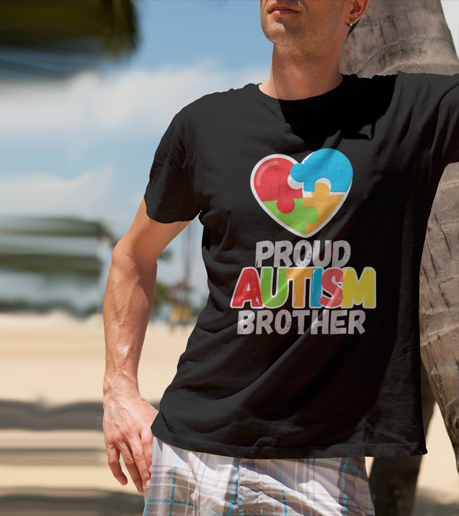 Proud Autism Brother Heart Puzzle Autism Awareness T-Shirt