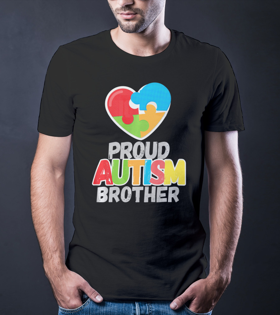 Proud Autism Brother Heart Puzzle Autism Awareness T-Shirt