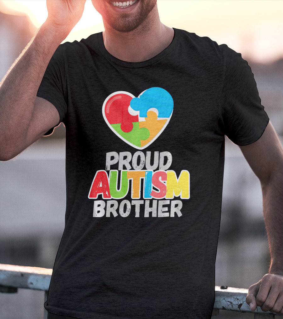 Proud Autism Brother Heart Puzzle Autism Awareness T-Shirt