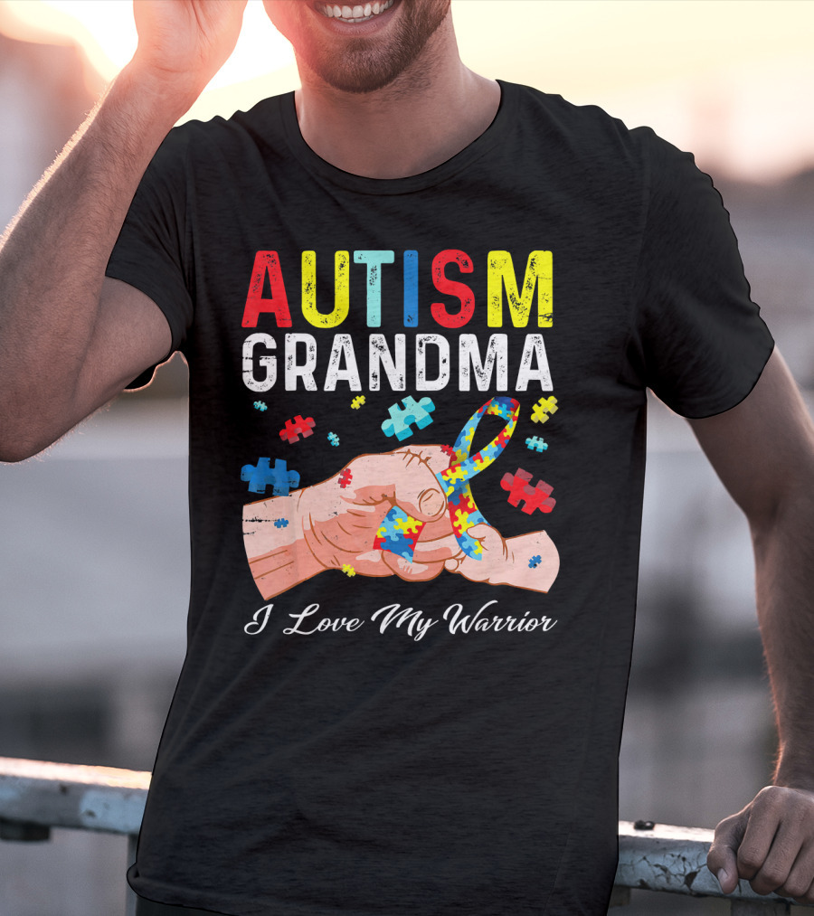 Autism Grandma I Love My Warrior Puzzle T-Shirt