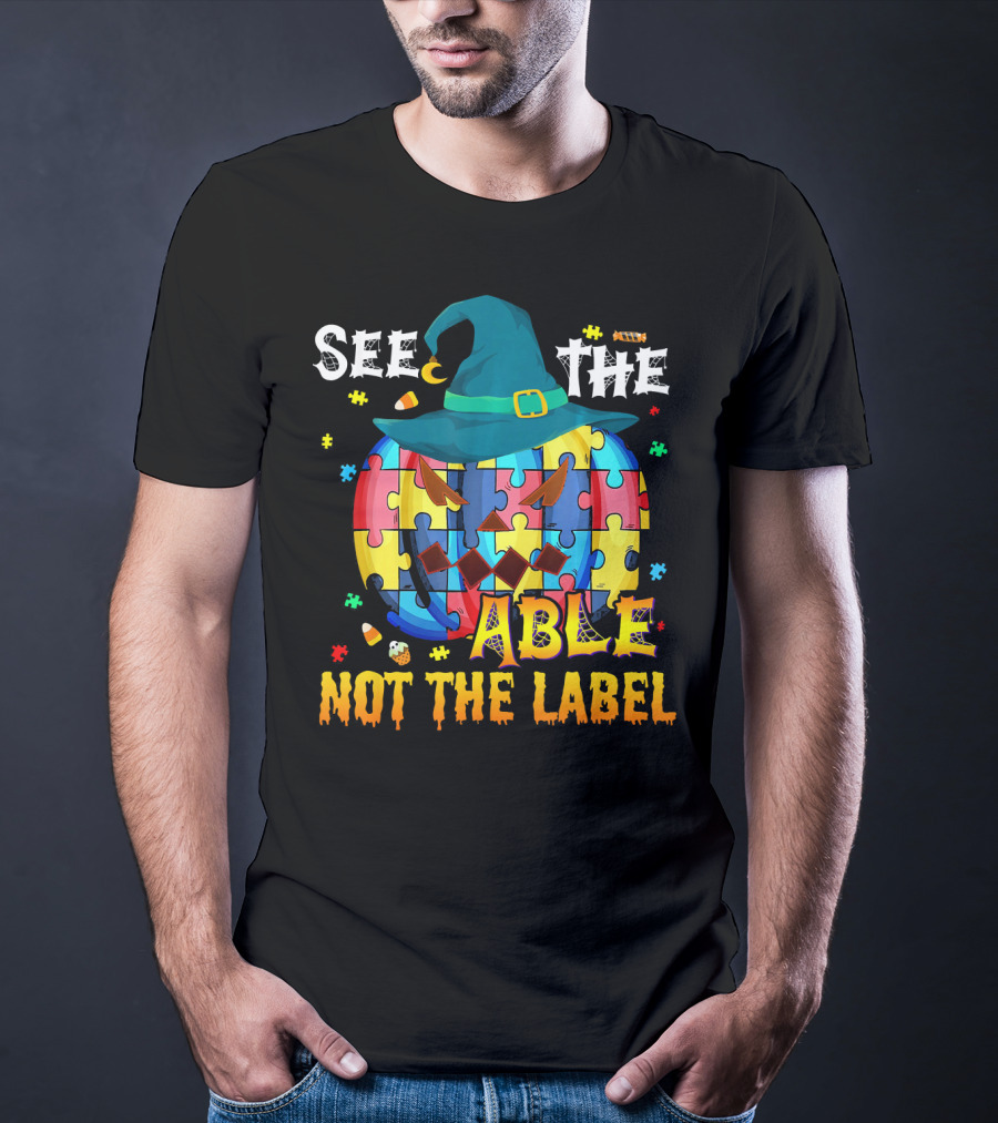 See The Able Not The Label Autism Awareness Halloween Puzzle Pumpkin T-Shirt